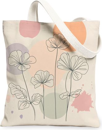 Generic Spring Aesthetic Geranium Canvas Tote Bag for Shopping 13x15, Fun Mid Century Floral Reusable Grocery Print Bag for Women, Abstract Flower Beach Aesth