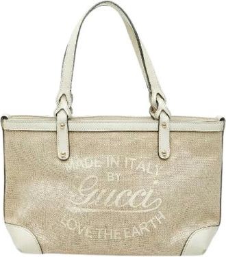 Gucci Pre-owned Tote Bags, female, Beige, Size: ONE SIZE Pre-owned Craft Canvas Leather 2way Bag