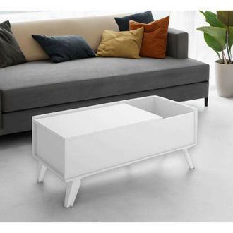 Dmora Dmora - Mesa De Caf&eacute; Alexius, Mesa De Centro Baja, Revistero Para Sof&aacute;, Estante De La Sala De Estar, 99x60 H41 Cm, Blanco
