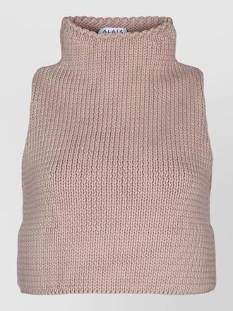 Alaia high neck sleeveless ribbed knit top