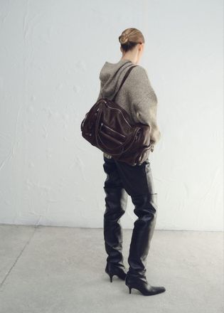 Mango Borsa grande bowling pelle cioccolato - Donna - Taglia unica - MANGO