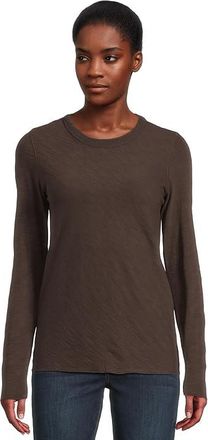 Lilla P Long Sleeve Bias Crew Neck Womens Clothing Espresso : XS, Cotton