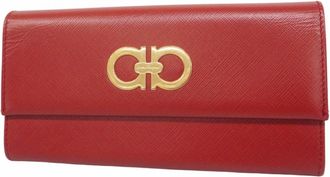 Ferragamo Red Color Leather Long Wallet (Bi-Fold) (Pre-Owned)