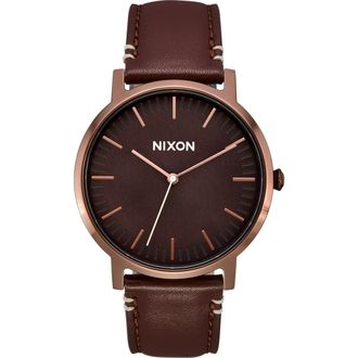 Nixon Porter Round Leather Strap Watch, 40mm in Chocolate /Dark Roast /Brown at Nordstrom
