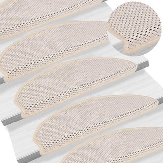 Berkfield Home Stair Mats Self-adhesive Sisal-Look 15 pcs 65x21x4 cm Berber in Cream | Size: Medium