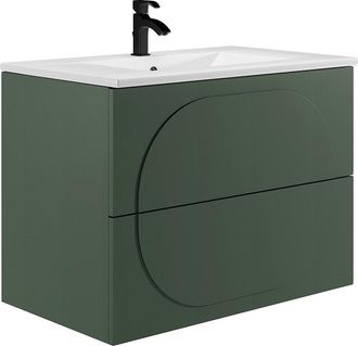 Vente-Unique Mueble de baño suspendido con lavabo empotrado - Verde - 80 cm - VUTOMA