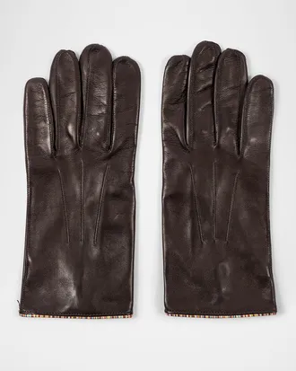 Paul Smith Men & apos;s Striped-Piping Leather Gloves