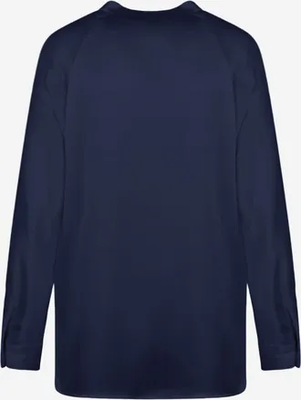 Vince Womens Silk Shirt V-Neck Navy Sweater