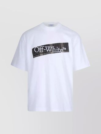 Off-white cotton logo plaid panel short-sleeve t-shirt