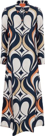 La DoubleJ Multicolor Long Dress With All-over Geometric Motif In Fabric Woman