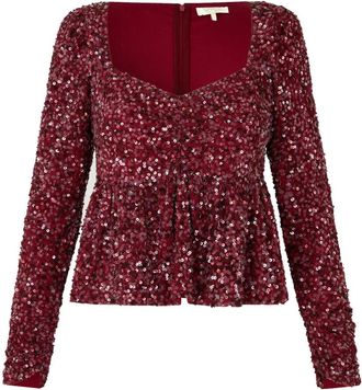 Notes du Nord Romantische Ida Blouse met Paillet Mesh - Dames - Blouses - Rood - XS - Polyester - Overhemden