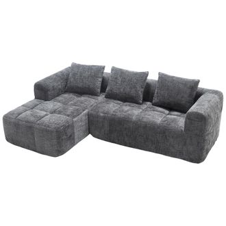 STILVORA Sof&aacute; Modular 3 Plazas En Chenilla Con M&eacute;ridienne, 2 Bolsillos Laterales Y 3 Cojines, Gris
