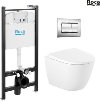Roca Roca - Bastidor Active Pack Cisterna Empotrada Y Pulsador Pvc Cromo Brillo Con Inodoro Suspendido Rimless Ona Blanco