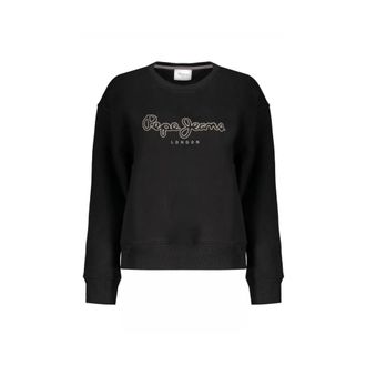 Pepe Jeans London Sweatshirts, female, Black, Size: XL Black Cotton Sweatshirt with Logo Print