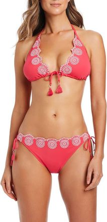 Bleu Rod Beattie Side Tie Hipster Bikini Bottoms in Fiesta Pink/white at Nordstrom, Size 10