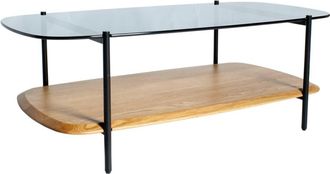 PIB Mesa de centro ovalada de cristal y roble