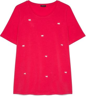 Fiorella Rubino Katoenen T-shirt met Libellenbedel - Dames - T-shirts - Roze - XS - Katoen - Tops