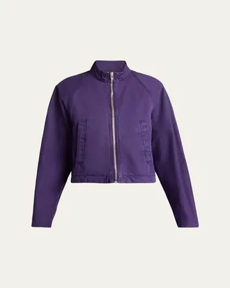 Alaia Curved-Sleeve Denim Zip Jacket