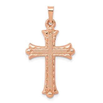 Diamond2Deal 14K Rose Gold Brushed and Polished Budded Cross Pendant