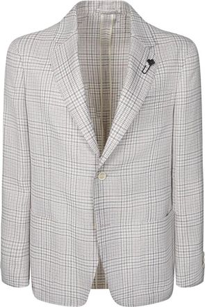 Lardini Jassen, Heren, Beige, L, Katoen, Beige Houndstooth Blazer