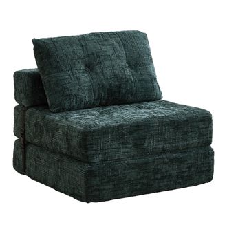STILVORA Sof&aacute; Cama Plegable 1 Plaza Con Cojines Cervical Y Lumbar Ahorra Espacio Tipo Suelo En Chenilla Esmeralda