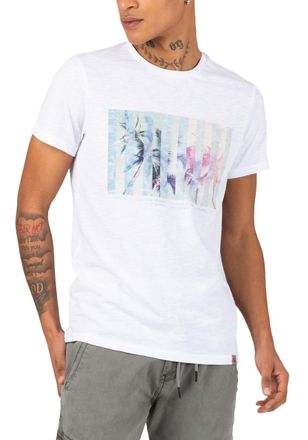 Timezone Mens Striped Palm T-Shirt, White, XL