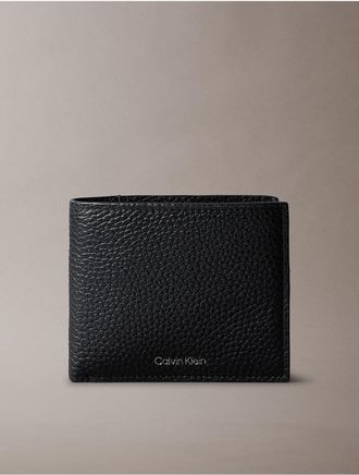 Calvin Klein Mens Foil Embossed Logo Bifold Wallet with Coin Pouch - Black