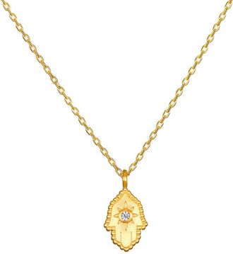 Satya Jewelry Protective Hand White Topaz Hamsa Necklace