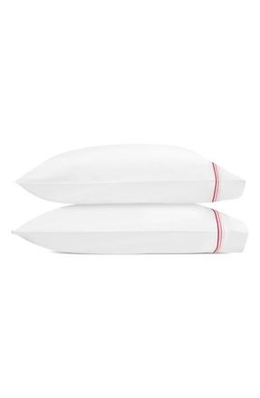 Matouk Set of 2 Amara Triple Pearl Embroidered Cotton Pillowcase in Paradise at Nordstrom, Size King