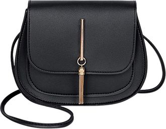 Generic Fashion Messenger Leather Shoulder Solid Color Bag Bag Tassel Bag Men Shoulder Bags (Black, One Size)