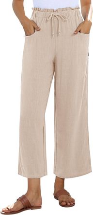 SHEKINI Wide Leg Linen Trousers for Women Summer Casual Loose High Waist Pants with Pockets, Beige, X-Large