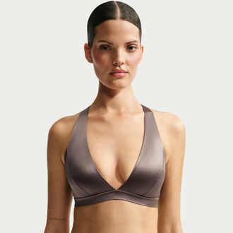 Nike Womens SKIMS Satin Shine Halter Bra in Brown | IR8691-241