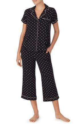 Kate Spade New York spade print crop pajamas in Black Print at Nordstrom, Size X-Large