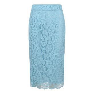 Dolce & Gabbana Midi Skirts, female, Blue, Size: XL Lace pencil skirt with slit