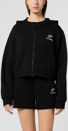 Plein Sport Zip Hoodie Icon Scratch Women in Black at Nordstrom, Size X-Large