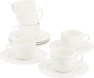 Elama Sol 12 Piece 3 Ounce Porcelain Espresso Cup with Saucer Set in White at Nordstrom