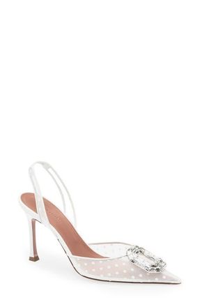 Amina Muaddi Camelia Swiss Dot Slingback Pump in White Polka Dot Lace at Nordstrom, Size 10.5Us