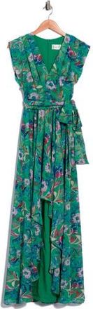 Eliza J Obi High-Low Maxi Dress in Dark Green/Light Blue at Nordstrom Rack, Size 2