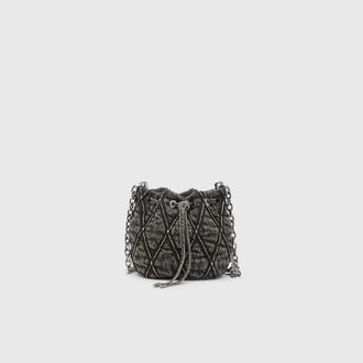 Diesel Charm-D - Bucket bag in acid-wash quilted denim - Shoulder Bags - Woman - Grey