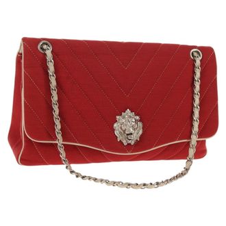 Chanel Leo Lion Flap Chevron Jersey Red Cotton Handbag (Pre-Owned)