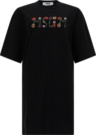 Msgm White Floral Embroidered T-Shirt Dress