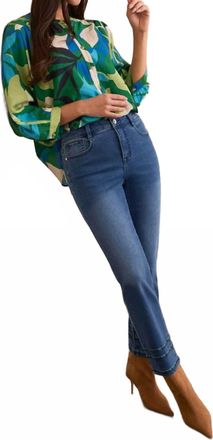Tribal Audrey Straight Crop Jeans With Embroidery In Dark Eclipse