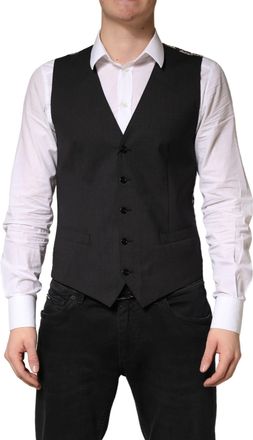 Dolce & Gabbana Black Wool Dress Men Formal Waistcoat Mens Vest