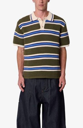 mnml Striped Knit Polo Shirt in Green Multi at Nordstrom, Size Xx-Large