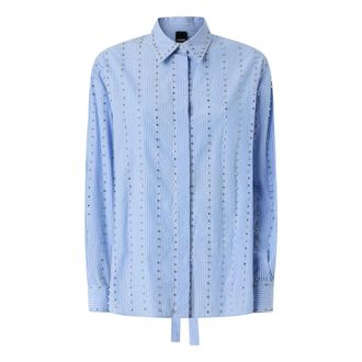 Pinko Pinko, Overhemden, Dames, Blauw, M, Camicia a bastonetto con ricamo gioiello