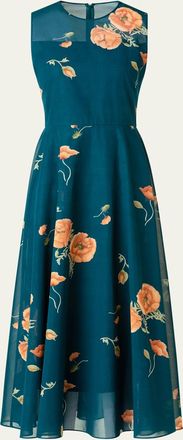 Akris Anemone Print Belted Fit-and-Flare Voile Dress