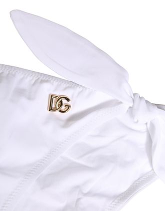 Dolce & Gabbana Womens White Nylon Dg Logo Plaque Bikini Bottom Swimwear Elastane Clothing