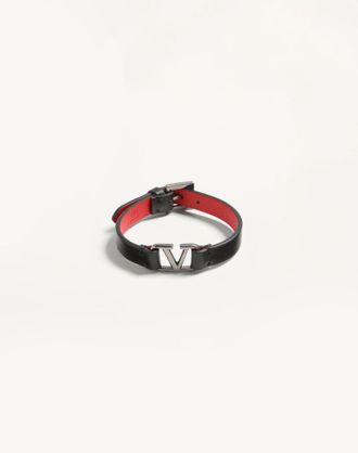 Valentino Garavani Bracciale VLogo Signature In Pelle Uomo NERO/ROUGE PUR UNI