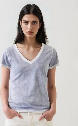 Patrick Assaraf Pima Classic V-Neck Tee In Pacific Blue