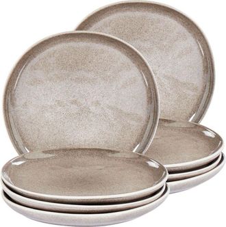 Beliani Set di 8 piattini da dessert in gres caolino lavorato a mano con smalto reattivo finitura grigio Costmary